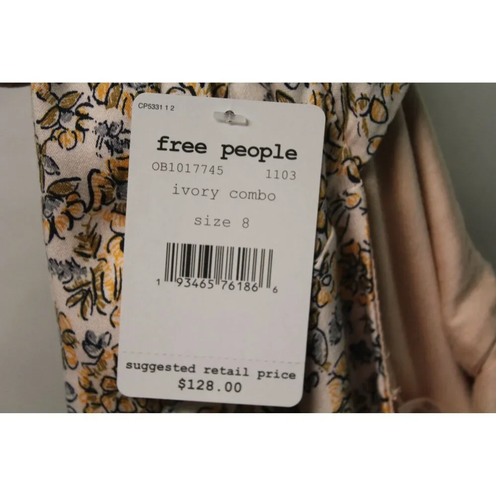 Free People BOHEME MINI DRESS Women Size 8‎ Dress Beige Yellow Floral NWT $128